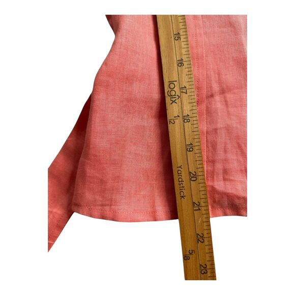 Jones New York Signature 100% Linen Blouse Womens M Pink Salmon Sleeves Pocket - Picture 7 of 13